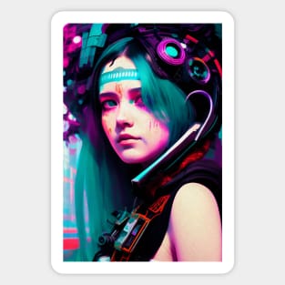 Abstract Cyberpunk Girl Sticker